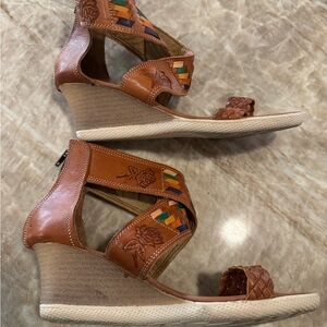 Brown Wedge Sandals with Multicolor Accents made in mexico size wore off